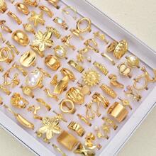 15pcs/Set Flower, Gemstone, Pearl, Star, Wrinkle, Teardrop, Glossy Textured Wide Chunky Rings, Fashion, Elegant, Vintage, Cute Design, Suitable For Holidays, Parties, Dates, Gifts, Daily Wear (Random Delivery)