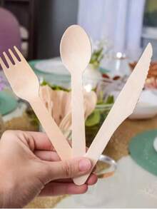 25/50/100 Stücke hochwertiges Besteckset aus Holz, bestehend aus Messer, Gabel, Löffel, Salatgabel und -löffel, geeignet für Partys, Hochzeiten, Wohndekoration, Eislöffel, Kuchengabeln, Salat- und Dessertgabeln, Küche, Weihnachtsgeschenke