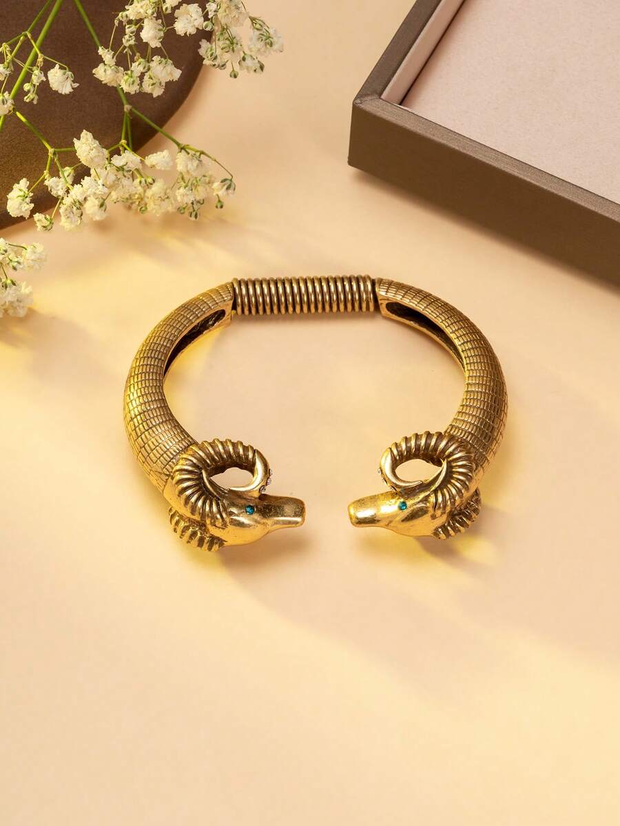 1 件复古公羊头镀金手链和 1 对公羊头个性耳环，独特的公羊头首饰套装，适合送给她、圣诞节、生日的礼物