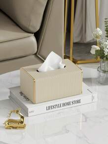 PU Leather Rectangular Tissue Box Lid - Tissue Box Holder, A Tissue Dispenser With A Remote Control Storage Rack. It Serves As A Tissue Box Organizer For Use On The Living Room Coffee Table Or Bedside Table In The Bedroom At Home.