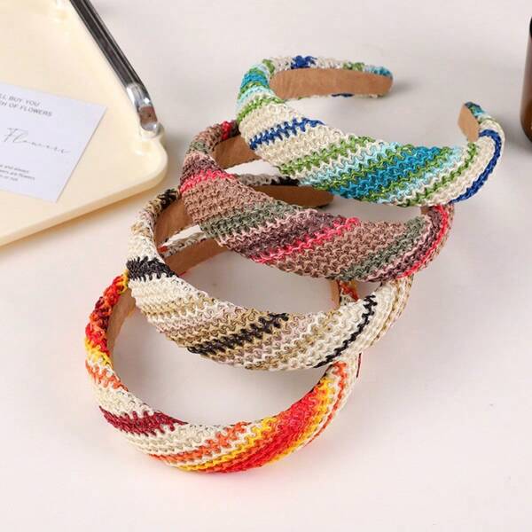 1pc Ombre Colorful Striped Headband, Boho Style Women Hair Accessory, Elastic Adjustable, Suitable For Party, Beach, Holiday And Travel