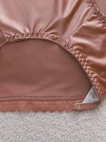 5pcs Ladies Solid Color French Satin Sexy Lace Lace Bow Mid-Waist Triangle Panties