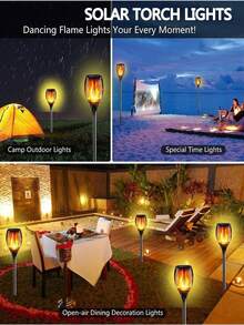Solar 12LED Flame Torch Light With Flickering Flame Solar Tiki Torch Light-Automatic On/Off Perfect For Garden Path And Outdoor Landscape Pathway Lighting Courtyard And Garden Halloween Decoration (Green) (Purple) (Blue) (Flame Color) Suitable For Various Holiday Decorations For Thanksgiving And Easter Halloween Decorations Lights,6/4/2/1pc - Multicolor - View 9