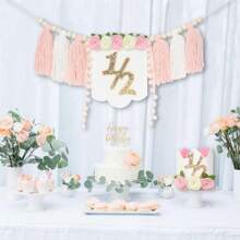 1pc/2pcs Baby 6 Months Birthday Party Decor | Handmade Wooden Bead Tassel Garland | Cute Floral Goose Birthday Hat | 1/2 Year Old Baby Girl Birthday Photo Props | Boho Style Party Decorations