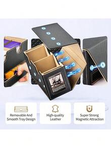 MTG Deck Box With 2 Commander Display And Dice Tray-Patented Design, Double Deck Box For 280+ Single Sleeved Cards, Leather Magnetic Card Storage Box Fits For TCG CCG Magic Cards (Black&Khaki) - 卡其色 - 查看 5