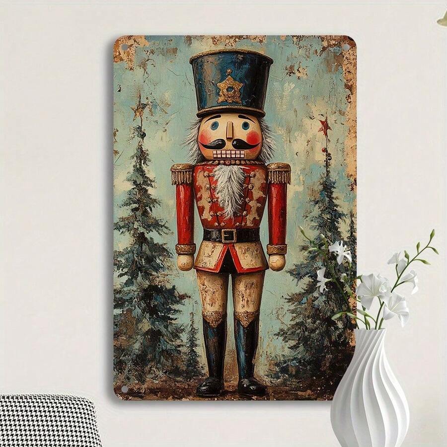 1pc, Vintage Nutcracker Decorative Tin Sign, Aluminum Wall Hanging Plaque, Multipurpose Farmhouse Decor, Weather-Resistant, Pre-Drilled, 8x12 Inch, With No Electricity Needed For Kitchen, Bar, Cafe - 8x12 inch - Xem 1