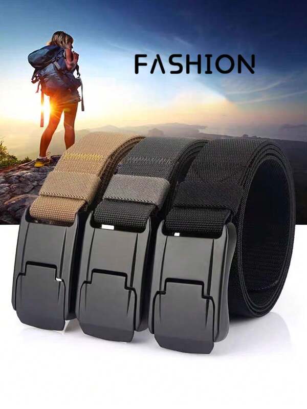 1 pieza Cinturón elástico de nailon para hombres, cinturón de lona militar casual y táctico adecuado para senderismo, combinado con vaqueros, pantalones cargo