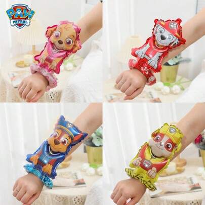 Paw Patrol 4件套汪汪队立大功Chase、Skye、Rubble手环气球套装，可爱卡通风格手镯装饰，嘉年华派对拍照道具，派对用品，圣诞节和生日礼物