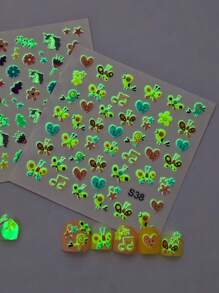 3 Sheet Glue In The Dar Nail Stickers For Women And Little Girls - 9 Sheets 3D Self-Adhesive DIY Nail Art Decoration Set Including Unicorn Butterfly Cherry Dino Nail Decals For Woman Kids Girls Nail Supplies