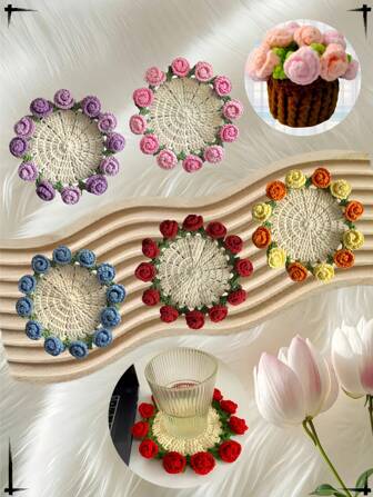 Red Flower Bouquet Coaster + Flower Basket Pink Flower Bouquet Coaster + Flower Basket Yellow Flower Bouquet Coaster + Flower Basket