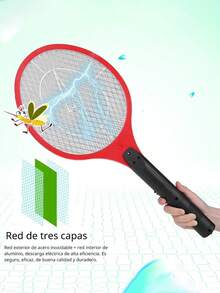 Electric Racket, Rechargeable Anti-Insect, Electric Mosquito Killer Racket, Indoor And Outdoor Fly Swatter For Mosquito And Fly Pests - Red - View 4