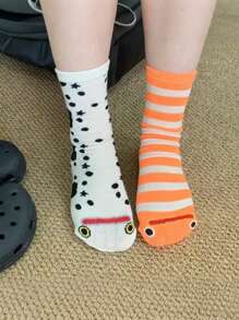 1 Paar unisex bunte gestreifte Socken mit Aal- und Tiermuster in Wadenlänge, vielseitige Spaßsocken für alle Jahreszeiten