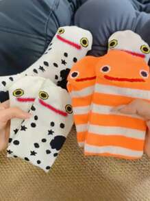 1 Paar unisex bunte gestreifte Socken mit Aal- und Tiermuster in Wadenlänge, vielseitige Spaßsocken für alle Jahreszeiten