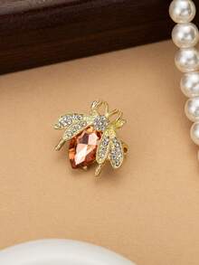 1pc Bee Shape Crystal Brooch For Women, Personalized Insignia & Elegant Suit Accessory Dress Accessories Pin For Clothes Bag Charm Backpack For School - Gold - View 5