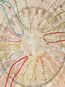 1pc Serotonin Asymmetrical Seed Bead Necklace, Rainbow Glass Beads On Steel Wire, Feminine Design