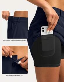 Women's Skort 5 Pockets Cargo Skirt Skirts Skorts Women Casual Summer Hiking - 海軍 - 查看 3