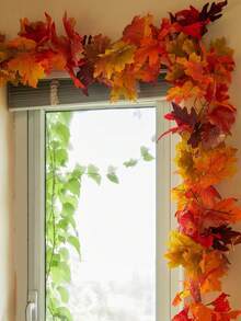 人造植物 1 件/套秋季枫叶花环，5.6 英尺人造枫叶秋季花环，悬挂秋季藤蔓，适用于餐桌秋季门框、感恩节、室内外装饰、秋季装饰、感恩节装饰 - 彩色 - 查看 5