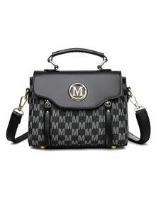 Women's Fashion Letter "M" Print Diagonal Shoulder Bag, Bohemian Style Adjustable Strap, Lightweight  For Daily Commute, Shopping, - Black - View 4