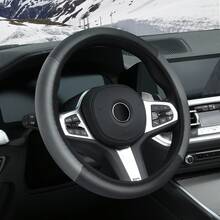 1pc Leather Car Steering Wheel Cover, Anti-Slip & Sweat-Proof Design, Available In Multiple Colors, Fits 38cm Diameter Steering Wheel - Multicolor - View 10