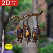 1pc, Three Bats Colorful Window Hanging Sun Catcher With Inverted Branches, Acrylic Sign 7.9in X 7.9in, Suitable For All Season Decorations, Home Decorations, Indoor And Outdoor Decorations, Garden Decorations, Birthday Gifts For Friends And Family