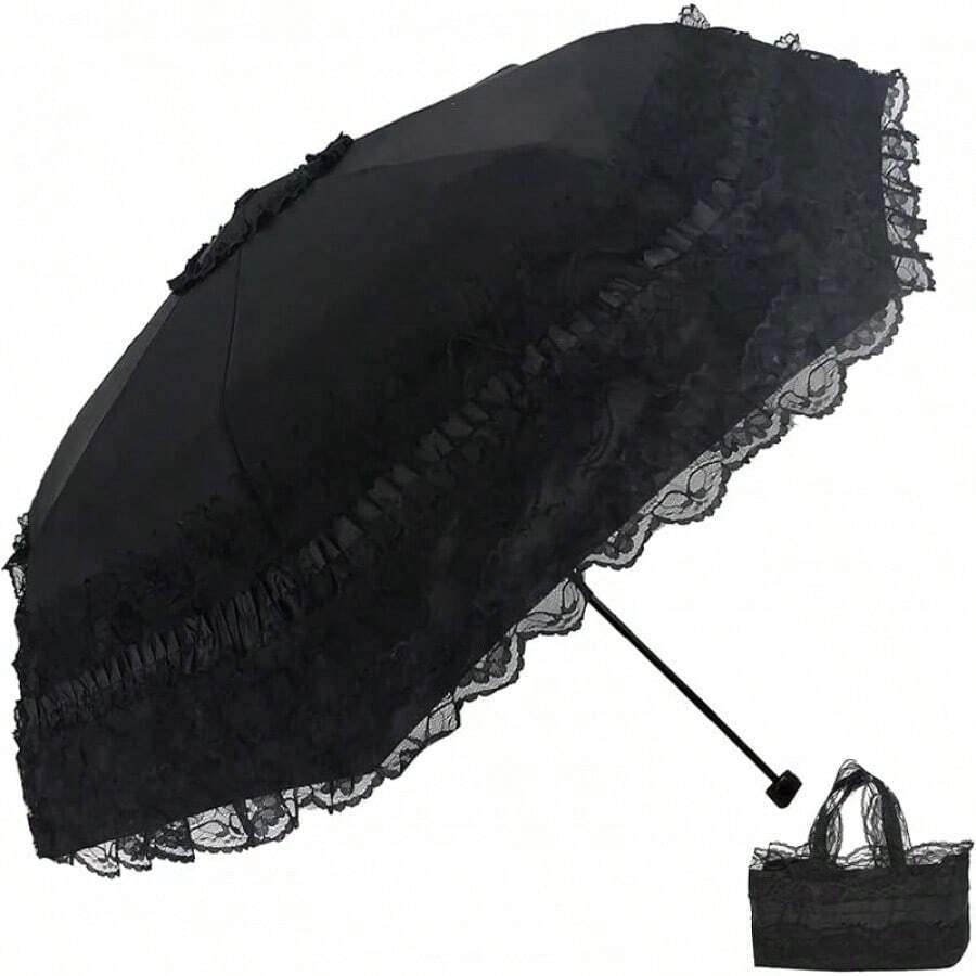 Vintage Lace Parasol Gothic Lolita Umbrella UV Sun Protection Witch Cosplay Photoshoot Props Party Decoration