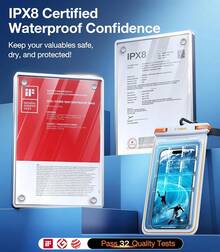 IPX8 Waterproof Phone Pouch Floating, Underwater Screen Touchable, Waterproof Phone Case With Lanyard For IPhone 16 Pro Max 15 14 13 S25, Cell Phone Dry Bag Cruise Ship Essentials 7.0", White - 白色 - 查看 7