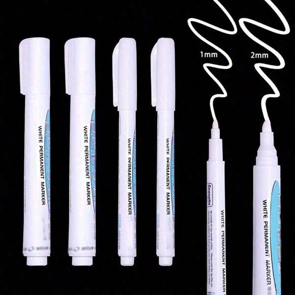 2/4 pezzi Set di pennarelli bianchi permanenti, punta da 1 mm e 2 mm, penna impermeabile per legno, roccia, plastica, pelle, vetro, pietra, tela, forniture per arte, forniture per pittura