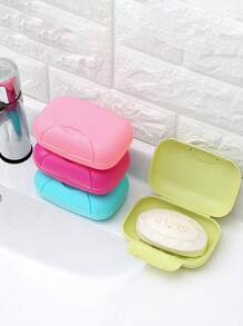 1 pièce Boîte à savon en plastique, boîte de rangement de savon de voyage avec couvercle, étui à savon portable, boîte de rangement de savon de couleur unie, boîte de rangement de savon avec égouttoir pour le voyage, le camping, la salle de sport, accessoires de salle de bain