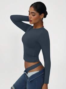 Sodalemon Damen Rundhals-Workout-Training, elastisches Training, bescheidenes Gym-Oberteil, Fitness, langärmeliges Damen-Wandershirt, leichtes Yoga-Sport-T-Shirt