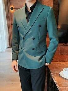 Double Breasted Casual Suit Jacket For Men's Spring And Autumn High-End British Business Single Western  Slim Fit Men's Suit Set - 黑色 - 查看 5