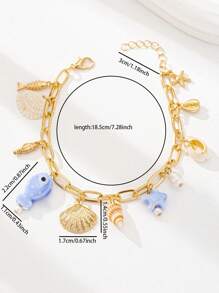 1 Pc Ceramic Fish Sardine Fish Beach Shell Sardine Fish Multi Charms Bracelet, Summer Vacation Jewelry, Gift For Women