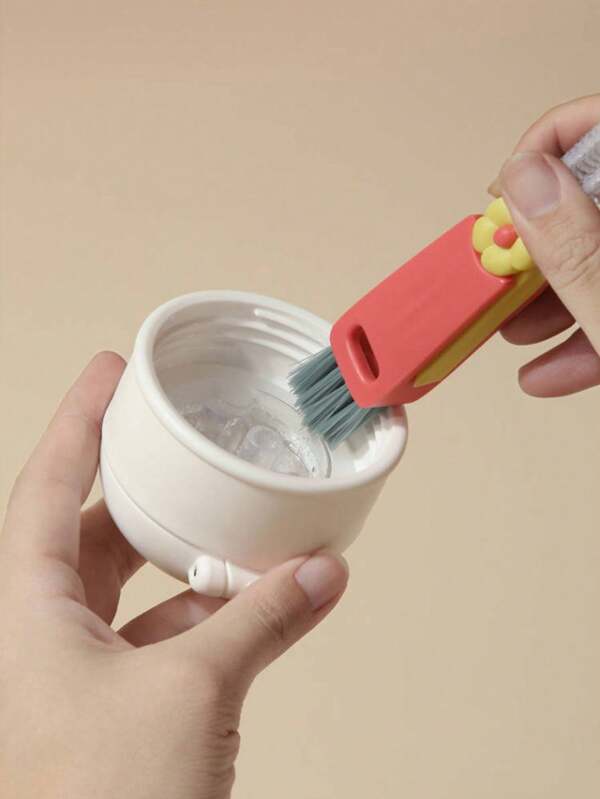 1pc Random Color 3-In-1 Cup Lid Brush, Lid Cleaning Brush, Suitable For Various Types Of Cup Lids, Crevice Cleaning Brush, Cup Cleaning Tool, Kitchen Accessories, Cleaning Supplies, Back To School Essential