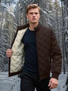 Men's Outdoor Ultrasonic Jacket With Zipper Pockets, Thick Warm Lining, Stand Collar,Fleece,Winter - Coffee Brown - View 2