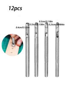 4/12 Peças Conjunto Profissional de Perfurador de Couro, Kit Perfurador Resistente para Cintos/Relógios/Bolsas, Perfurador de Orifícios Redondos de 4 Tamanhos, Ferramentas de Artesanato de Couro DIY para Reparar Alças e Fazer Acessórios, Ferramentas de Perfuração de Couro