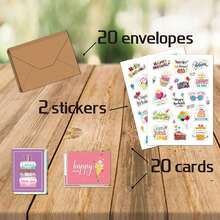 1set 20pcs Assorted Cartoon Theme Birthday Greeting Cards & Envelopes, Handmade Paper Cards For All, DIY Birthday Messages, Mini 6x4 Inch, Funny, Gift Card Back To School,Valentine,Wedding - Sets - View 7