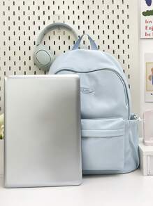 1 pièce Sac à dos grande capacité de style japonais Harajuku, de couleur unie simple et à la mode, avec fermeture éclair en nylon. Conception de niche, bretelles réglables confortables et polyvalentes. Sac à dos lisse pour la rentrée scolaire, convenant aux sorties, à l'extérieur et à un usage quotidien. C'est le cadeau parfait pour les adolescents (sans pendentifs inclus)