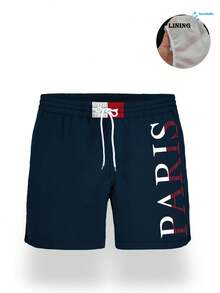 Men's Summer Printed Pattern Drawstring Waist Slant Pocket Hawaiian Quick-Dry Double-Layer Mesh Lined Shorts, Artistic 3D Print Fashion Casual Beachwear Swim Trunks - Multicolor - View 3