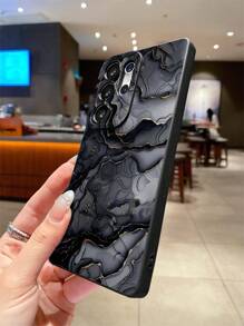 Carcasă de telefon nouă cu textură mată de marmură neagră, anti-cădere, anti-zgârieturi, anti-amprentă, moale, TPU neagră, protecție pentru lentile, compatibilă cu Samsung, Redmi, OPPO, VIVO, impermeabilă și rezistentă la șocuri