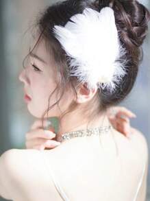 Elegante tocado de 2 piezas con plumas de cisne blanco estilo francés y perlas, un accesorio de cabello delicado y grácil perfecto para actuaciones de ballet y ocasiones nupciales