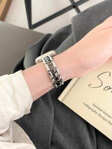 1条女士纤薄不锈钢表带,兼容 45mm、46mm、41mm、40mm、44mm、42mm、38mm、49mm,时尚奢华链条金属手链,兼容 Series 11、10、9、8、7、6、SE、5、4、3、2、1、Ultra 3、2、1,表带配件 - 銀黑色 - 查看 8