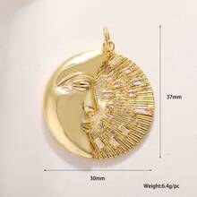 1 pieza Colgante lujoso en forma de sol, pentágono, escudo, luna y corazón, chapado en cobre, con diseño geométrico e incrustado de circonita cúbica, accesorio de joyería DIY, regalo para hombres y mujeres