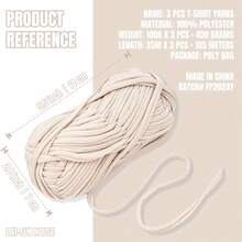 3 Rollen 100g Strickgarn Einfarbig, Häkelstoff für T-Shirt-Garn zum Selbermachen, Strickkunst, Körbe, Taschen, 30m/32 Yards