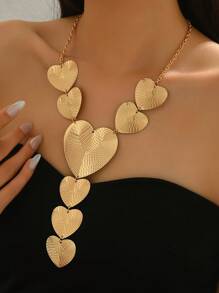 1 pieza Collar en forma de Y con estilo metálico exagerado para mujeres, diseño bohemio vintage geométrico de corazón de parches, cadena de clavícula, adecuado para uso diario, calle, espectáculo, ocio, accesorio versátil