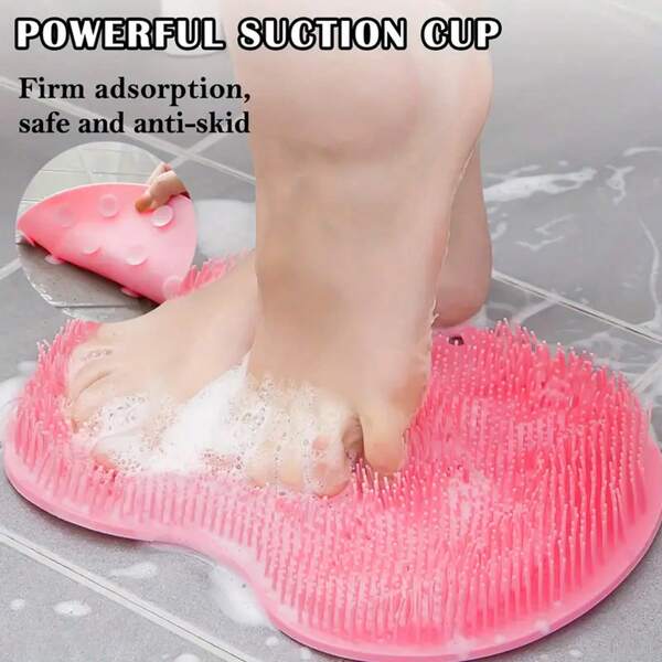 1 pieza Conjunto de masajeador y almohadilla exfoliante de silicona para los pies para el baño (rosa/amarillo/azul/gris) - Para el baño, fregar la espalda y masajear los pies. Alfombra de silicona antideslizante para el baño