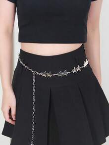 银色星星链条腰带 西部金属腰带 女式朋克链条腰带 连衣裙 牛仔裤腰带 2000 年代 Emo 身体饰品 - 雙星星腰鍊 - 查看 3