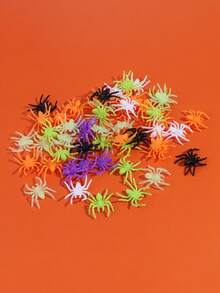 100 件万圣节彩色仿真蜘蛛，逼真的假迷你蜘蛛，随机颜色的小蜘蛛，生动逼真的塑料小蜘蛛，万圣节主题派对装饰，桌面装饰，生日派对，万圣节恐怖礼物，房屋蜘蛛装饰，房间装饰，花园装饰，庭院装饰，节日装饰，蛋糕装饰