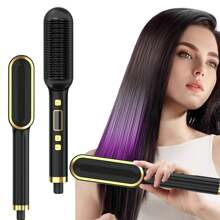 Brosse lissante, lisse mieux les cheveux que les produits normaux, convient à tous les types de cheveux, conception de peigne anti-brûlure, peigne à cheveux chauds pour des cheveux lisses sans frisottis - brosse fer à lisser en céramique, écran LCD, température réglable, utilisation mouillée et sèche, cadeau parfait pour les femmes