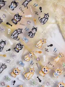 2 piezas de calcomanías lindas con diseños de gatito, pez y huella de pata, brillantes, inodoras, de plástico, para decoración de arte de uñas, manualidades de manicura, adecuadas para uso diario en uñas, fundas de teléfono, diarios, amadas por mujeres y niñas