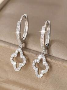 1 Pair Copper Encrusted Luxurious Hoop Earrings, Elegant Floral & Star Cutout Drop Earrings
