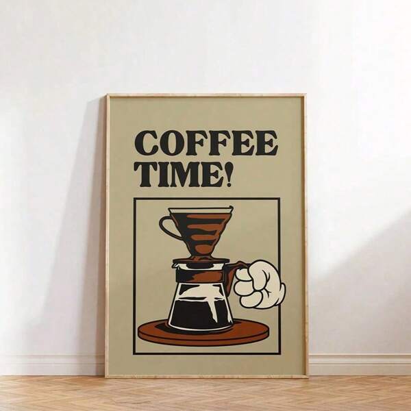 1 Stück, Retro Kaffee Muster Kaffee Bar Wandkunst Vintage Kaffee Kunstdruck Kaffee Kunst Kaffee Kanne Poster Kaffeezeit Muster, 50*70cm (19,7*27,5 Zoll) ungerahmt